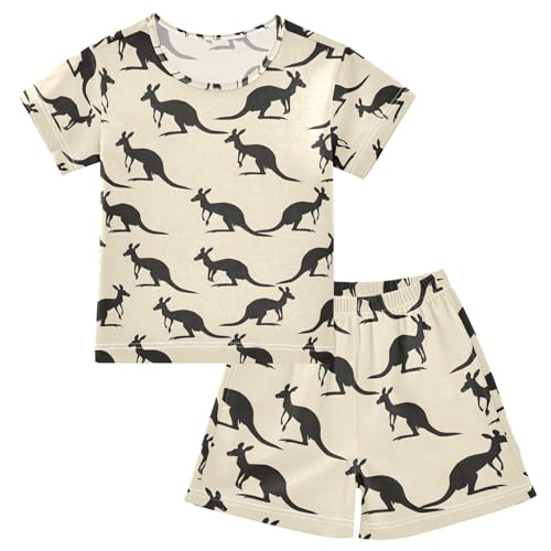 ALAZA Kangaroo Silhouette Funny Pajamas Set Short Sleeve Cotton Sleepwear Summer Pjs 2 Piece 5-14Y