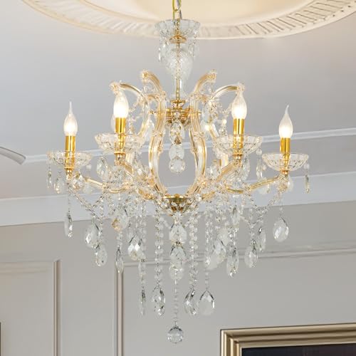 Aimluxin Modern Crystal Chandelier, Maria Theresa Crystal Chandelier 6 Lights Luxury Gold Chandelier Lighting Fixture for Dining Room, Living Room, Bedroom, Kitchen Island, Foyer