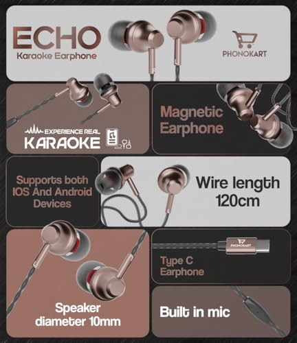 Image of Phonokart Echo Type C Wired Earphone with in-Built Karaoke Mic,Deep Bass,5 Karaoke Mode, EQ Modes,Easy Control, Compatible with Karaoke Apps, Compatible with All Type C Devices(Black)