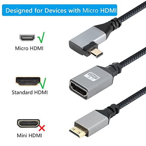 RIIEYOCA 4K Micro HDTV to hdtv Cable Adapter,Right Angle Micro HDTV Male to Female Aluminum Short Nylon Braided Cord for Laptop,Projector,TV,Monitor(20cm) - Image 4