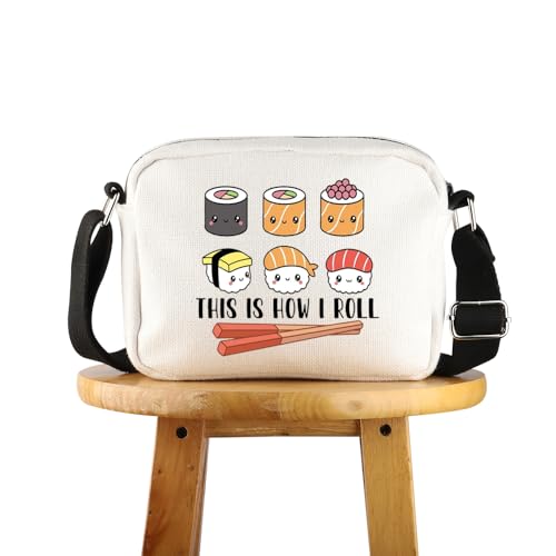POFULL Sushi Lover Gift Sushi Party Gift Japanese Cuisine Sushi Lover Gift This Is How I Roll Corssbody Bag