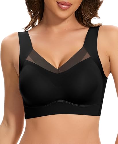 DOCUMO Seamless Bras for Women No Underwire Back Smoothing T Shirts Bralette(Black,Medium)