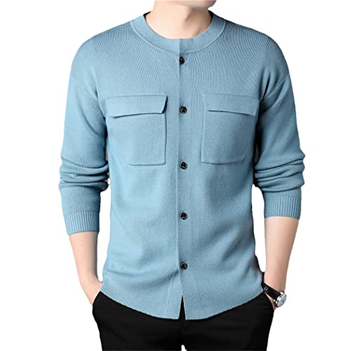 Cardigan épais et chaud homme bleu ciel S - Veste en maille Haitpant à grande poche