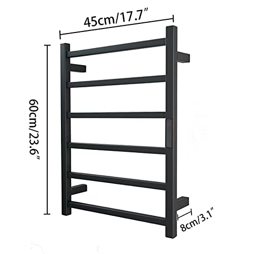 Toallero eléctrico de baño, Calentador de Toallas de Pared de 6 Barras con Temporizador y Control de Temperatura, radiador de Acero Inoxidable 304, 60 x 45 x 12 cm, Negro, con(Black-Plug In)