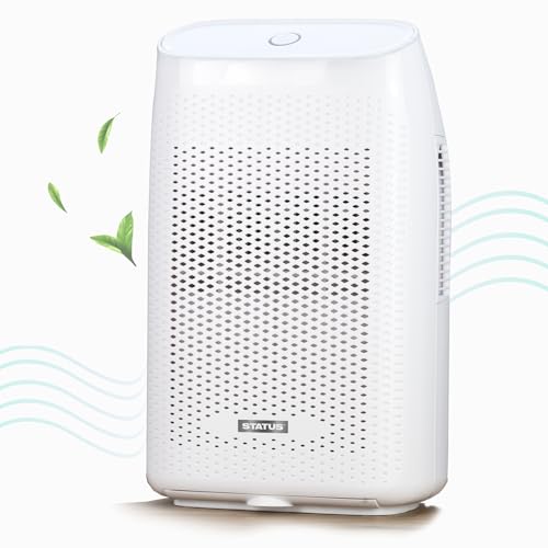 STATUS 2L Ultra-Quiet Portable Dehumidifier, 23W Thermoelectric Moisture Remover with Night Light, Auto Shut-Off and Laundry Boost for Bedroom Bathroom Laundry, White (DEHUMID-2L1PKB4)