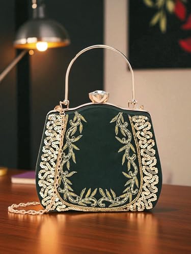 Image of TOOBA Handicraft Clutch Purse For Women with Sleek Design Glass Basket Clutch| Trendy Stylish Bridal, Party, Wedding Sling Bag