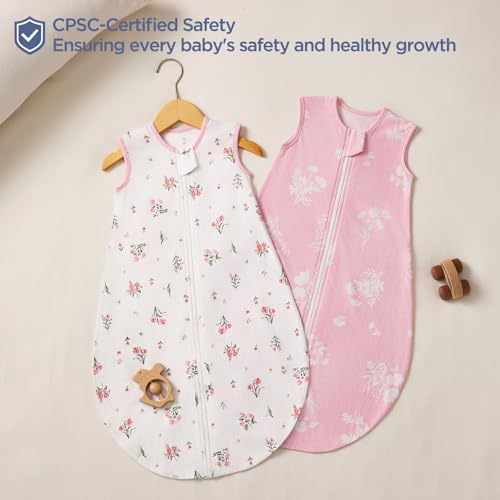 Image of Duomiaomiao Baby Sleep sack 1.0 Tog, 2 Pack Cotton Baby Sleeping Bag All Years Round, Wearable Blanket Unisex Toddler Newborn Sleep Bag 6-18 Months, Flowers