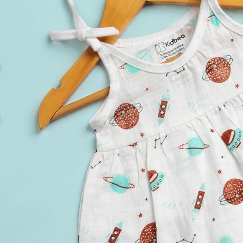 Image of Kidbea Muslin Frock for Baby Girls | Cotton Dress for Newborn Babies | Sleeveless, Tie-Up Shoulders Summer Wear Clothes