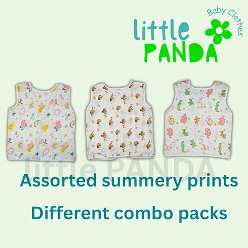 Image of little PANDA Muslin Cotton Baby Jabla | Soft Breathable Newborn Jhabla for Baby 0-3 & 3-6 Months | Organic Cotton Sleeveless Front Open Vest for Boys & Girls