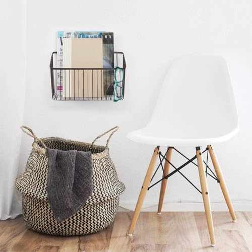 Image of 2875 Portable Metal Farmhouse Wall Decor Angled Storage Organizer Basket Bin for Hanging in Entryway, Mudroom, Bedroom, Bathroom, Laundry Room - Wall Mount Hooks Included, Small - Black