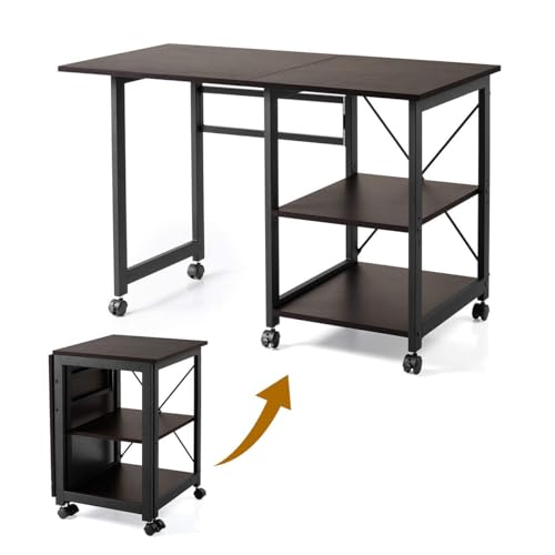 Amazon | 折りたたみデスク 作業台 キャスター付き 幅107×奥行55cm 耐