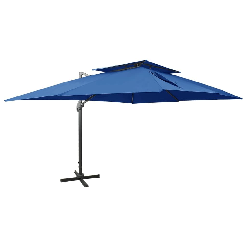 Vidaxl Azure Blue Cantilever Garden Parasol With Double Top, Outdoor Umbrella For Balcony Terrace, Sunshade For Table, Patio Canopy, Sun Shelter,