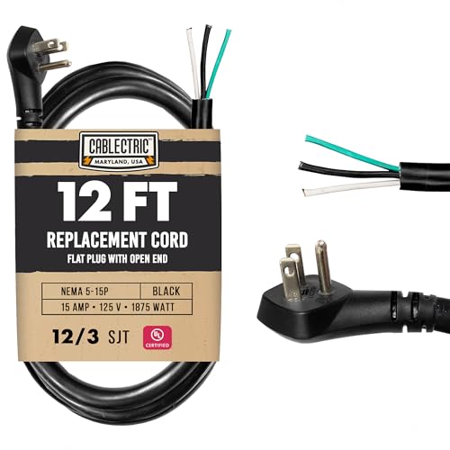 Image of Flat Plug 12 Gauge Replacement Power Cord, 9 Ft