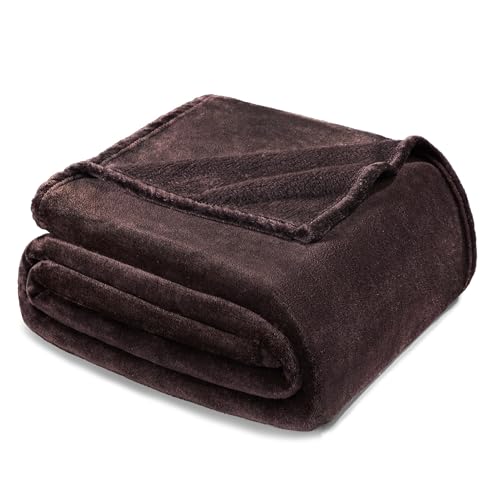 Exclusivo Mezcla Plaid Couverture Polaire, pour Canapé ou Lit, Toutes Les Saisons, Doux et Chaud, Pelucheux et Léger, 220x240 CM, Café