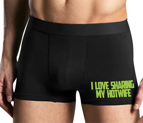 Knaughty Knickers I Love To Share My Hotwife Swinger Hotwife Stag Vixen Cuck Black Mens Boxer Brief Adult Fun Design - Main Image