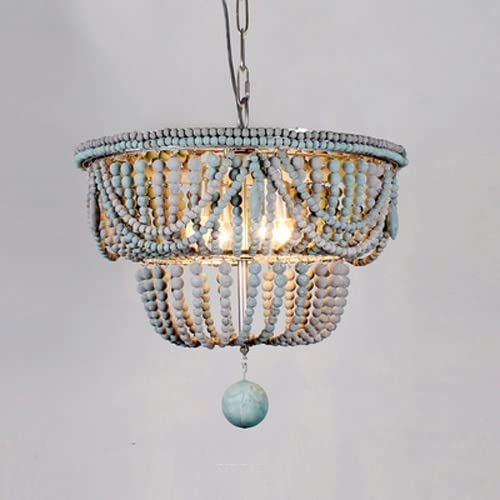 Lustre en bois blanc style rustique américain à 4 lampes pour salon