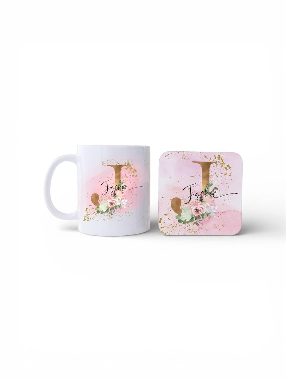 Personalised Mug with a Name, Gift Set Mug and Coaster, Ceramic and China Bone Mug