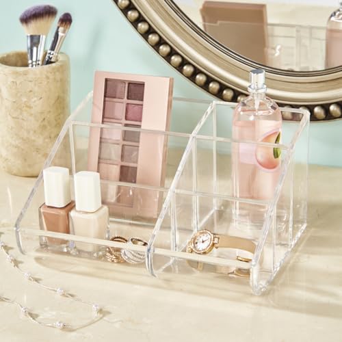STORi Clear Plastic Vanity Makeup Organizer | 6-Compartment Holder for Brushes, Eyeshadow Palettes, & Beauty Supplies | Curved Front Design | Made in USA - Image 4