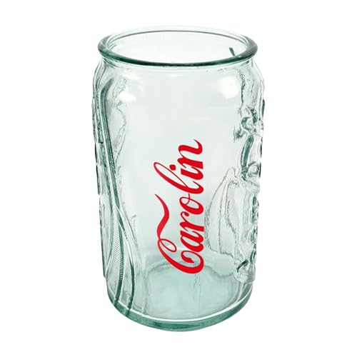 Herz & Heim® Coca-Cola Trinkglas personalisiert mit Name – Retro Design in Dosenform – 100 % recyceltes Glas, 300 ml, handgemacht in Spanien – Individuelles Geschenk für Cola Fans
