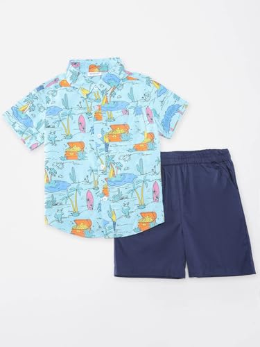 Image of Nautinati Boys Printed Collared Shirt with Shorts Clothing Set | Age 1-5 Years
