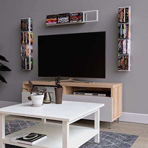Image of BHG YouHaveSpace White Cube Storage Shelf for Wall, CD & DVD Storage Rack and Media Cabinet, 34 Inch Video Game Organizer