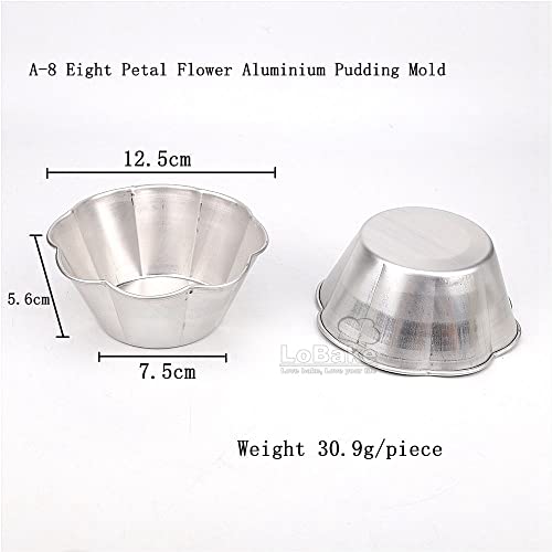 LoBake 10pcs Plum Blossom Petal Flower-Shaped Aluminum Cake Cup Mold Pudding Jelly Mold Flat Bottom Molding Tools DIY Baking Mold (A-8)
