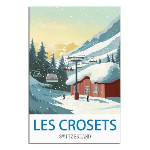Poster de voyage vintage Les Crosets Suisse LNBIAND en grand format 60 x 90 cm