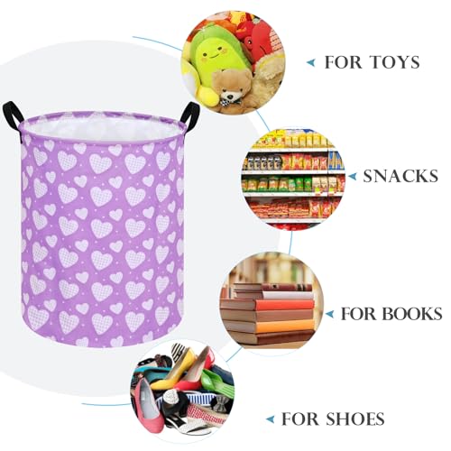 Image of Round Valentine's Heart Pattern Laundry Hamper Clothes Storage Basket Fabric Storage Hamper Organization Storage Bin, Nursery Box,Gift Basket with Handles