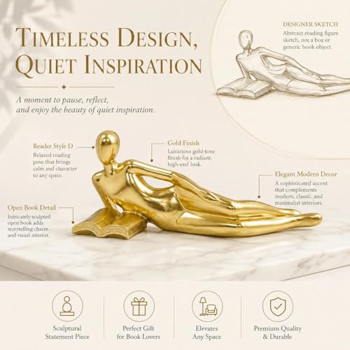 Estatua decorativa abstracta de lector estilo Thinker Gold D miniatura 7