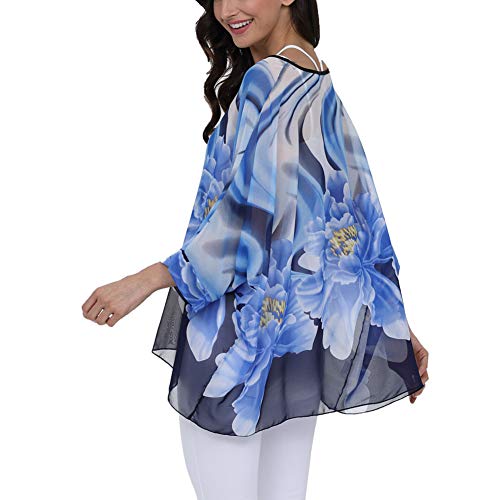 Image of Ckikiou Plus Size Batwing Flowy Semi Sheer Chiffon Blouse Tunic for Women Summer Floral Print Boho Beach Cover ups