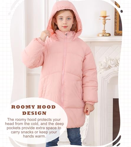 UNIFACO Girls Winter Coats Hooded Puffer Jackets Medium Length Down-like Cotton Coats Snow Outwear 5-12Y3