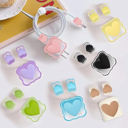 Image of INEFABLE Charger Case Cover Protector with 3D Cute Pattern for iPhone Charger only 18W & 20W, Data Charging Cable Wire Saver Protective Cable Cover Full Protection - Set Of 1 (Blue Heart)