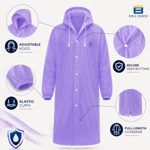 Image of Reusable EVA Hooded Raincoat| Transparent Waterproof Rain Wear for Men & Women | Elastic Full Sleeves | Front Button Design | Knee Length Free size