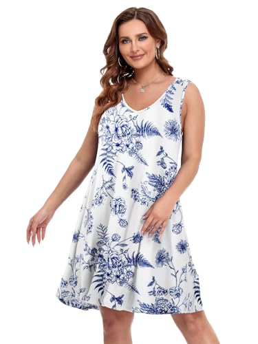 Image of BELAROI Women Casual Summer Beach Dresses Plus Size Sundress V Neck Pockets Swing Tank Dress Cover Ups