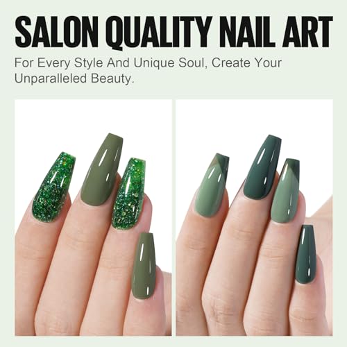 TOMICCA 4 Vegan Green Soak Off Gel Nail Polish Set - Long Lasting Salon Quality, Emerald/Leaf/Mint/Olive Shades, Professional UV LED Lamp Cure Nail Art Kit with Glossy Finish (8ml x4) - Image 4