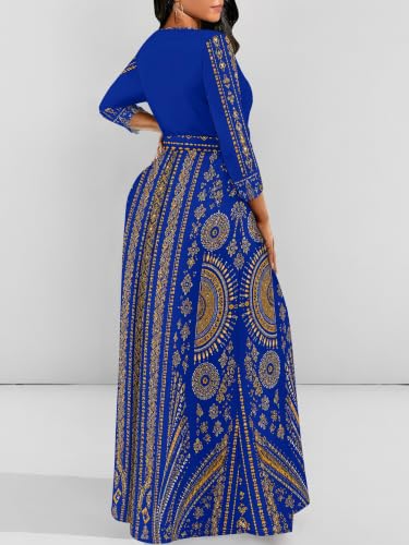 Image of Plus Size Maxi Dress for Women V Neck 3 /4 Sleeve Wrap Dress