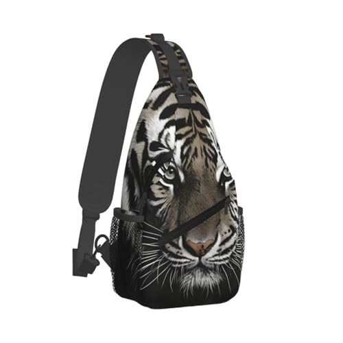 Mochila Pequeña Cruzada para Senderismo Negra con Tigre miniatura 1