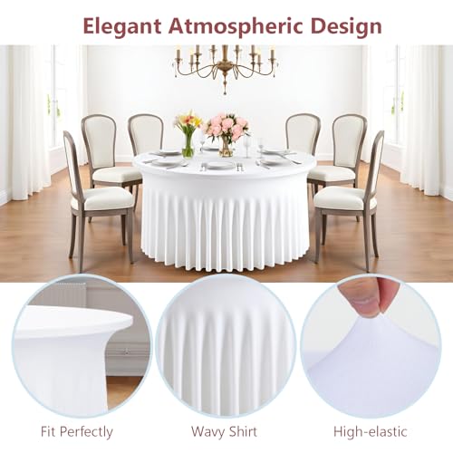 8 Pack White Round Spandex Tablecloths for 60 inch Table, 120 Inch Spandex Fitted Tablecloths, Wrinkle Free Washable Polyester Tablecloth for Wedding, Party, Birthday, Home Decoration by PWDAN - Used condition - Image 3