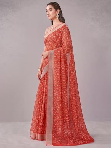 Image of Satrani Women's Chanderi Printed & Embroidery Saree with Unstitched Blouse Piece