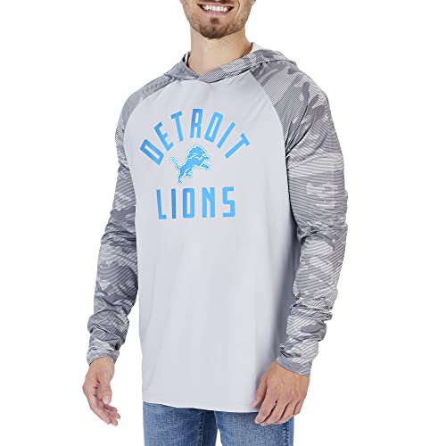 Zubaz NFL Men's Grey Lightweight Pullover Hoodie with Camo Print Sleeves - Detroit Lions, X-Large