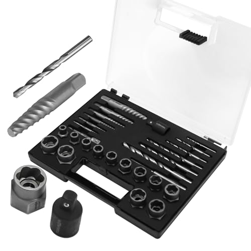 TOOLMAYS 28PCS Screw Extractor Set and Bolt Extractor Set 3/8 Cr-Mo Nut Removal Tool for Removing Damaged Frozen Rusted Rounded-Off Screws Bolts Nuts