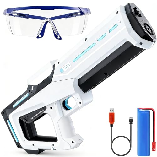 Moonmen Water Guns for Adults Kids, Automatic Suction Water Gun with Waterproof Design & 25-32Ft Shooting Range, Summer Swimming Pool Beach Outdoor Party Toys (White)