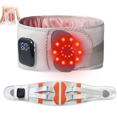 Cordless Back Heating Pad, Heat Pad for Back Pain Relief, 5 Heating Levels 3 Vibration Modes, Electric Heated Massage Belt, Portable Heating Pad for Lower Back Pain, Period Cramp (Grey)
