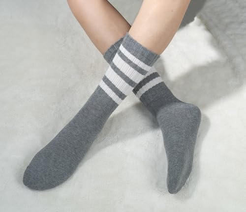Image of BomKinta Striped Crew Socks Women - Retro Novelty Socks - Stretchy Casual Athletic Cotton Gifts Sock Size 5-10