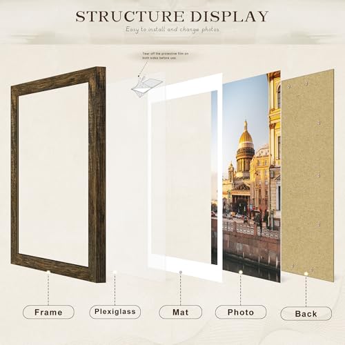 Picrit 18x24 Picture Frame 3 Pack, Brown Poster Frame, Display Poster 16 x 20 with Mat or 18 x 24 without Mat for Horizontal or Vertical Wall Mounting