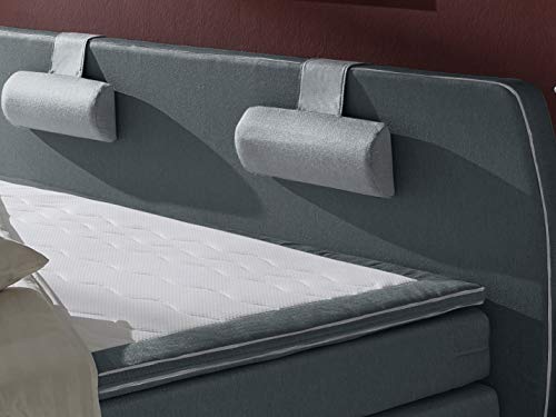 Atlantic Home Collection Boxspringbett REX, 140 x 200 cm, inklusive Topper (Härtegrad H2) und Nackenkissen, dunkelgrau