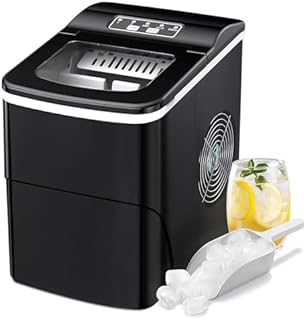 RWFlame Ice Maker Machine, Countertop Ice Cube Machines Make 26 Lbs ice in 24 Hrs, Ice Cubes Ready in 6 Mins, Ice Maker Self-cleaning with Ice Scoop & Basket for Home/Office/Bar (Black