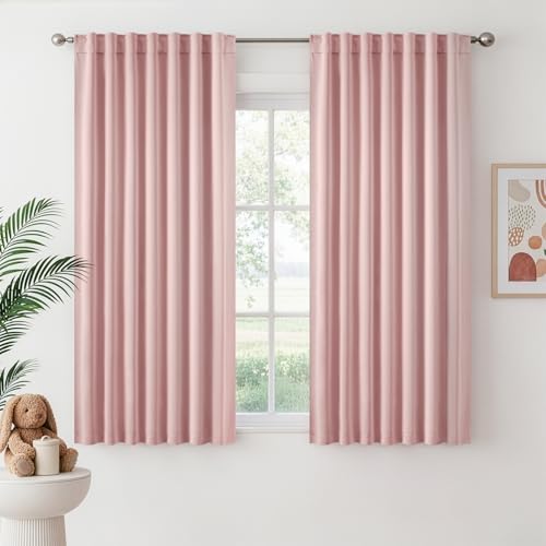 Image of ANRODUO Light Pink Back Tab Blackout Curtains 72 Inch Long 2 Panels | Rod Pocket,Thermal Insulated Room Darkening Light Blocking Curtains for Living Room Bedroom Privacy,W42xL72