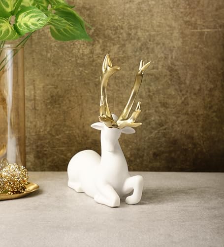 Image of ARMONIA Premium White Reindeer Figurine with Golden Antlers, Home Decor, Lightweight and Durable | Resin Golden & White Reindeer Sculptures | Energy of Your Room Figurine for Home Decor Gift,Christmas