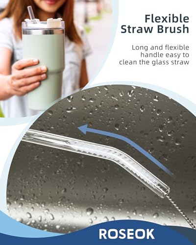 Image of ROSEOK 2 in 1 Bottle Brush with Straw Cleaner Brush, Water Bottle Brush | For Cleaning Glass, Sports Bottle, Coffee Mug, Cup Cleaner, Grayish Blue, 2 Pack